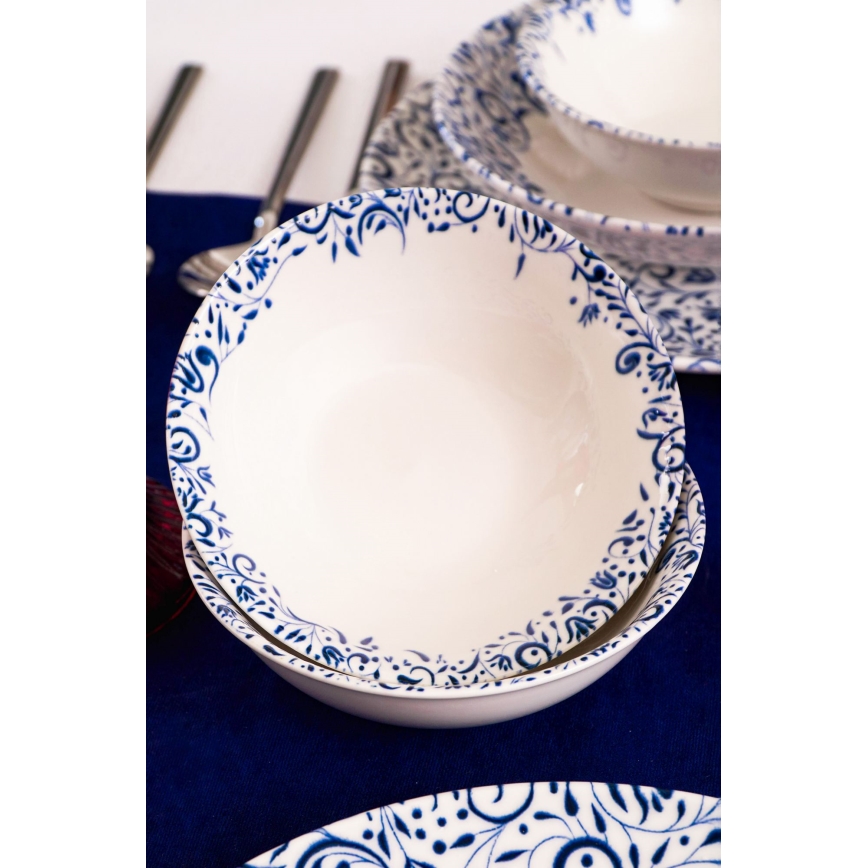 Set da tavola 18 pezzi in porcellana, bianco/blu