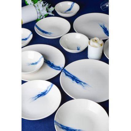 Set da tavola 18 pezzi in porcellana, bianco/blu