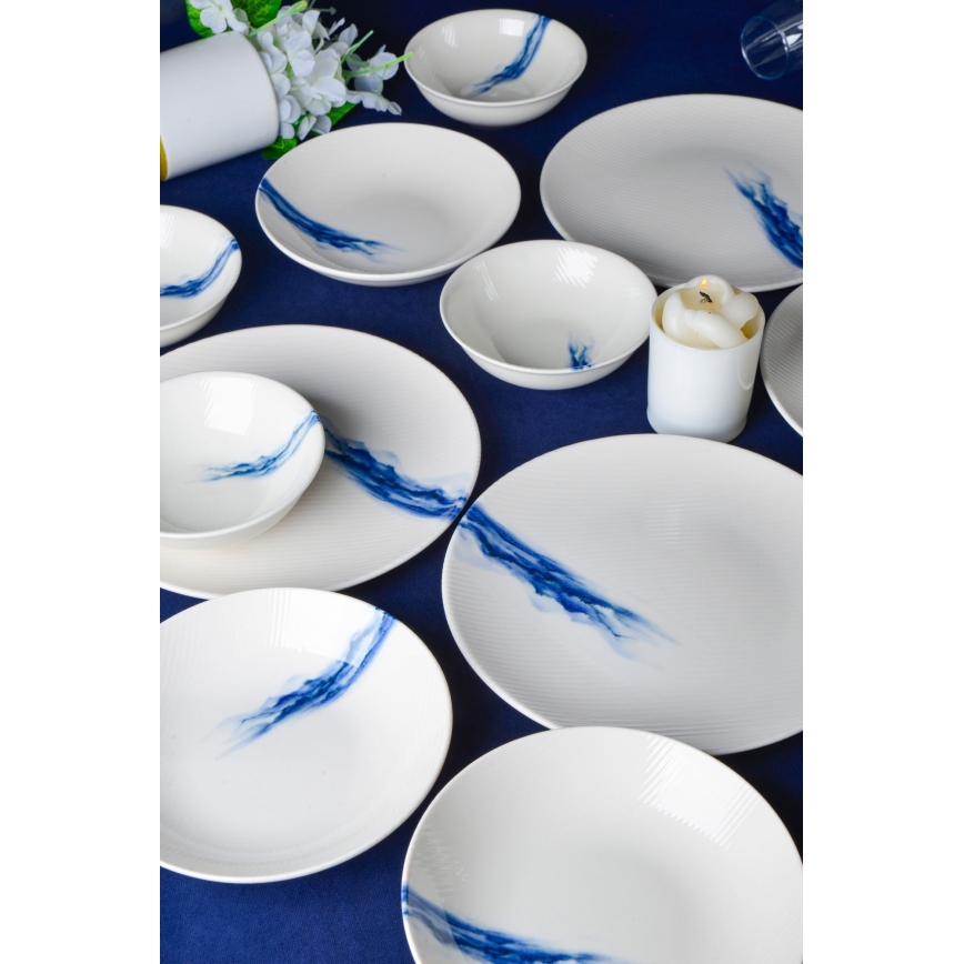 Set da tavola 18 pezzi in porcellana, bianco/blu
