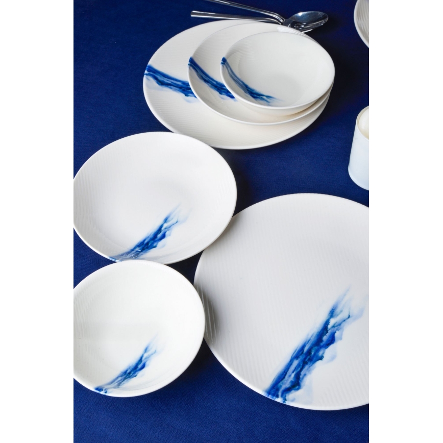 Set da tavola 18 pezzi in porcellana, bianco/blu
