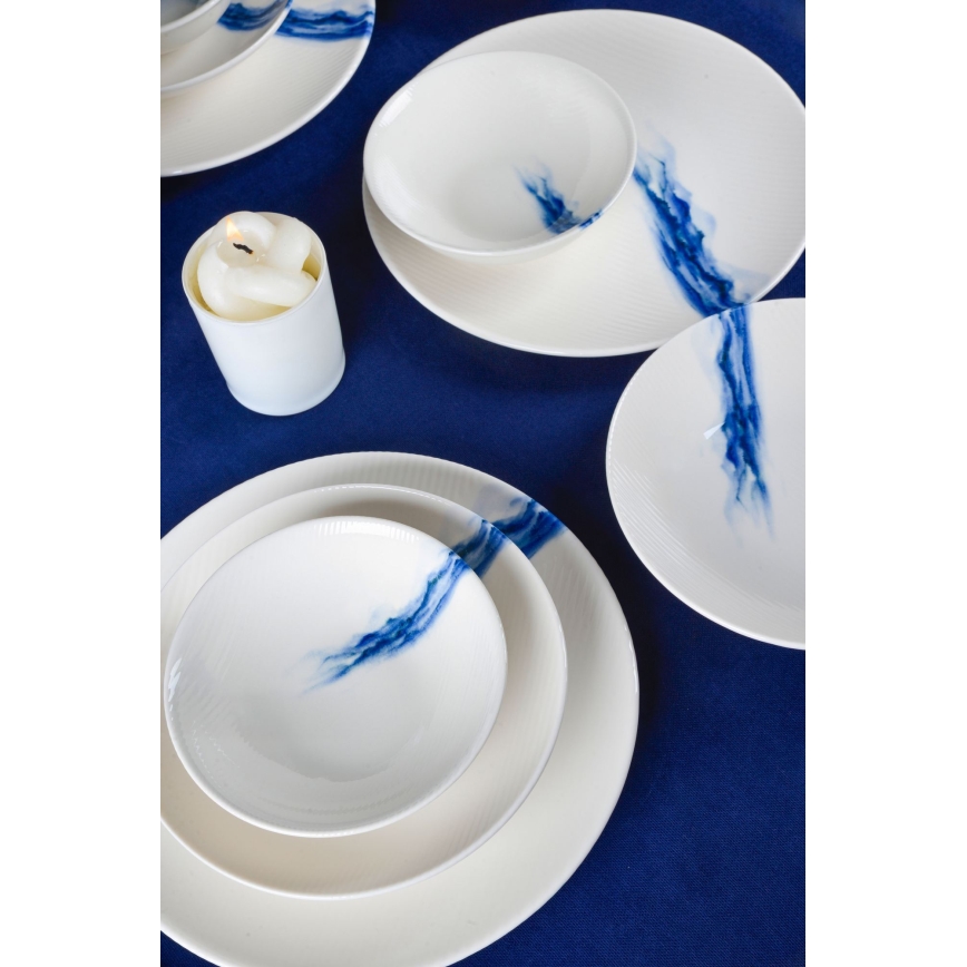 Set da tavola 18 pezzi in porcellana, bianco/blu