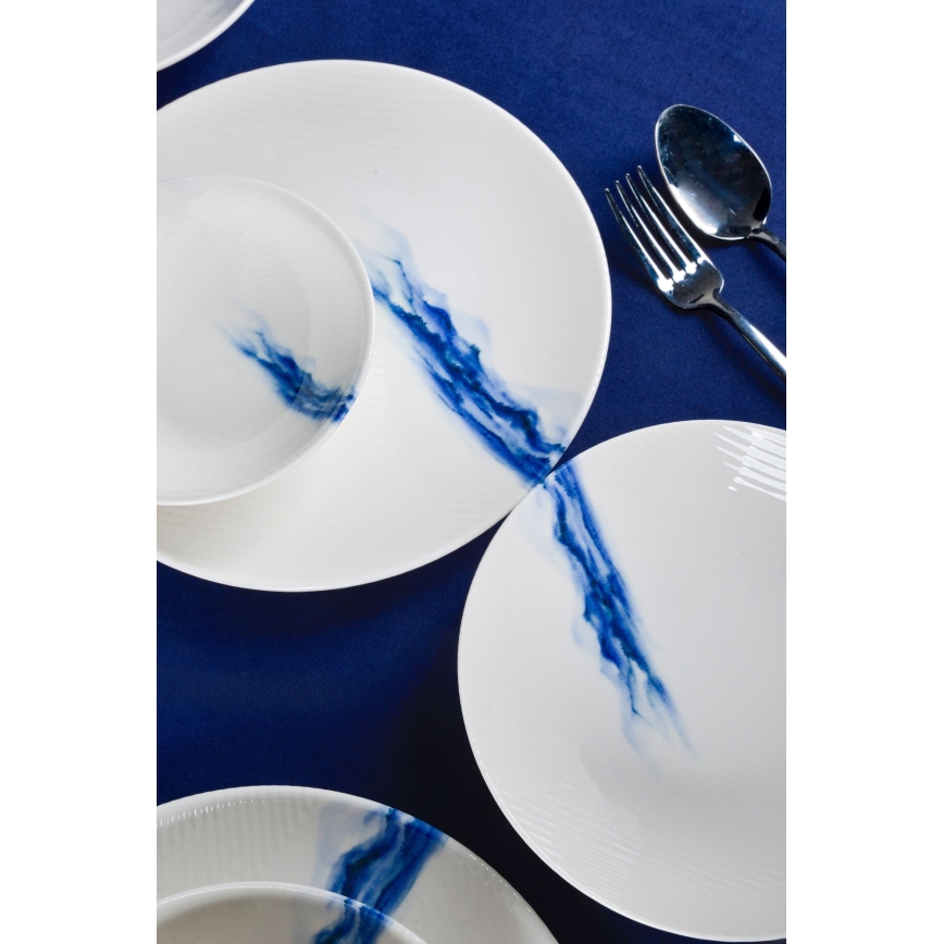 Set da tavola 18 pezzi in porcellana, bianco/blu
