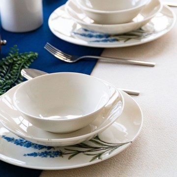 Set da tavola 18 pezzi in porcellana, bianco/blu/verde