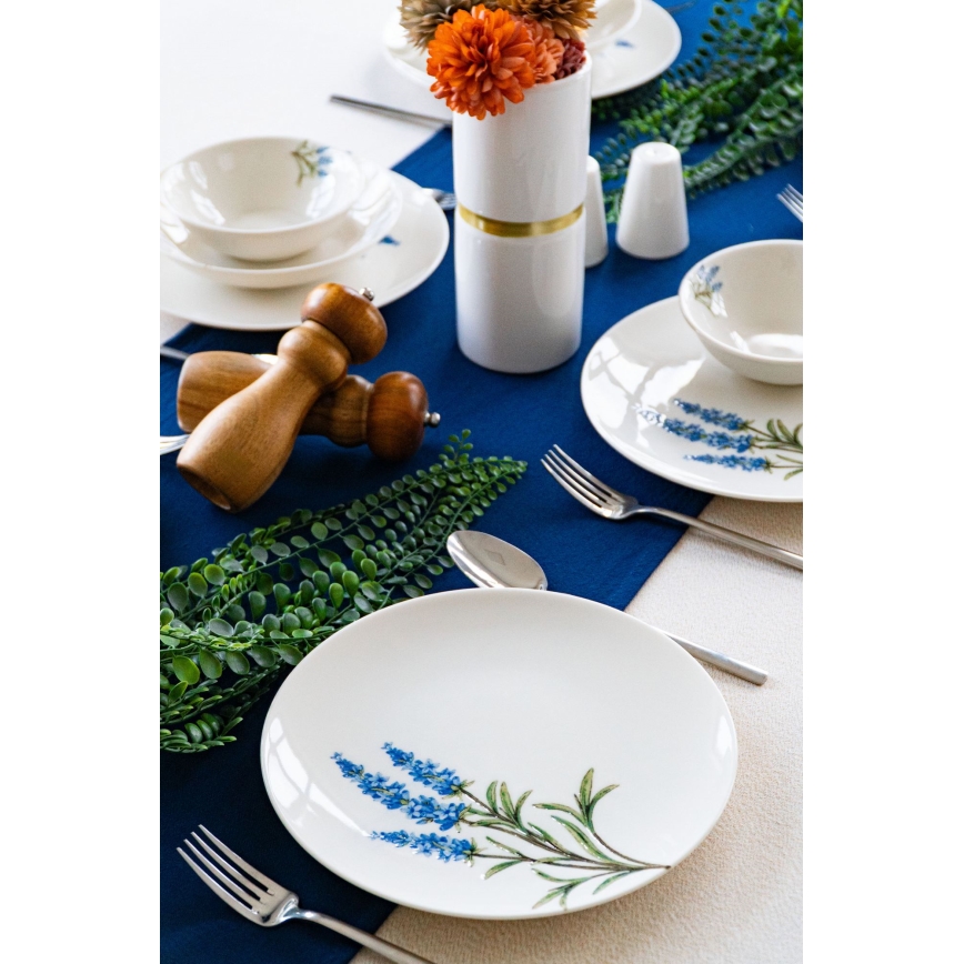 Set da tavola 18 pezzi in porcellana, bianco/blu/verde