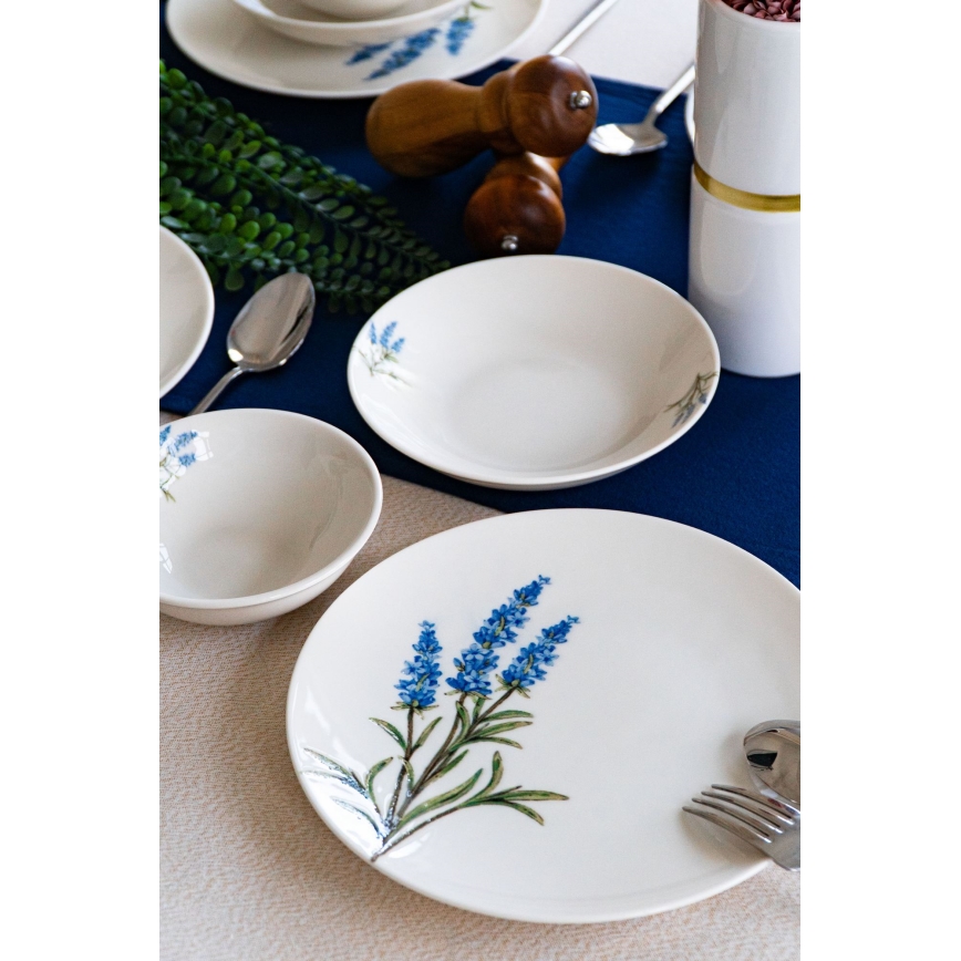 Set da tavola 18 pezzi in porcellana, bianco/blu/verde