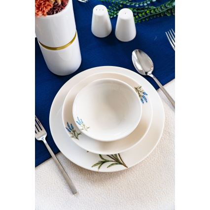 Set da tavola 18 pezzi in porcellana, bianco/blu/verde