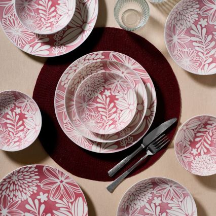 Set da tavola 18 pezzi rosso/bianco/porcellana