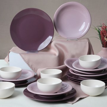 Set da tavola 18 pezzi, viola/bianco, in ceramica