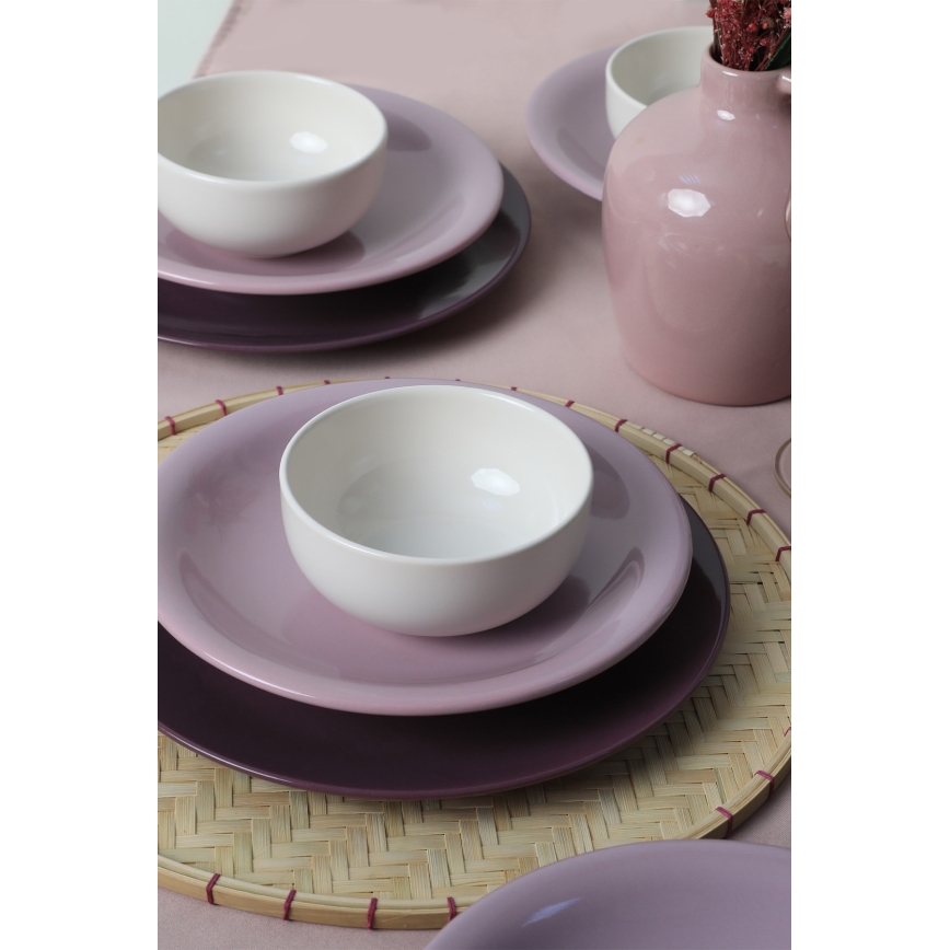 Set da tavola 18 pezzi, viola/bianco, in ceramica