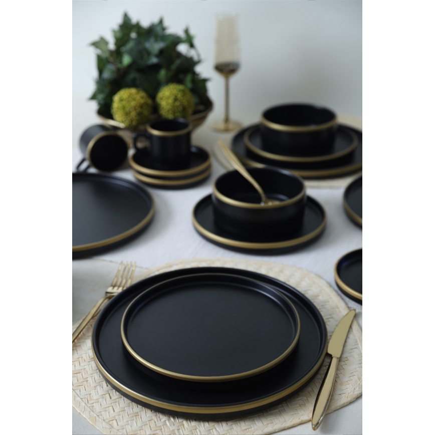 Set da tavola 20 pezzi nero/oro/gres
