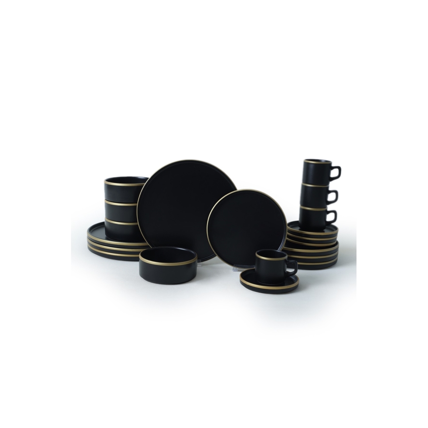 Set da tavola 20 pezzi nero/oro/gres