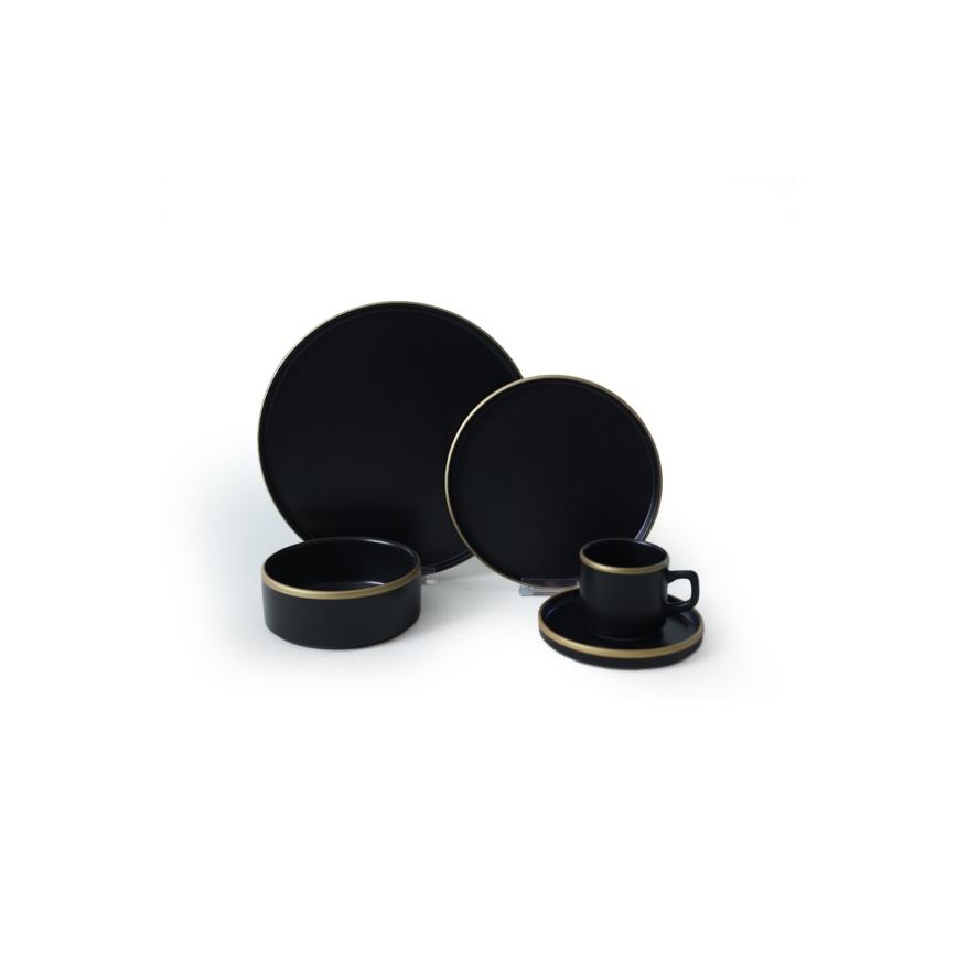 Set da tavola 20 pezzi nero/oro/gres