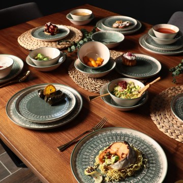 Set da tavola 24 pezzi beige/verde in gres