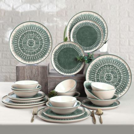 Set da tavola 24 pezzi beige/verde in gres