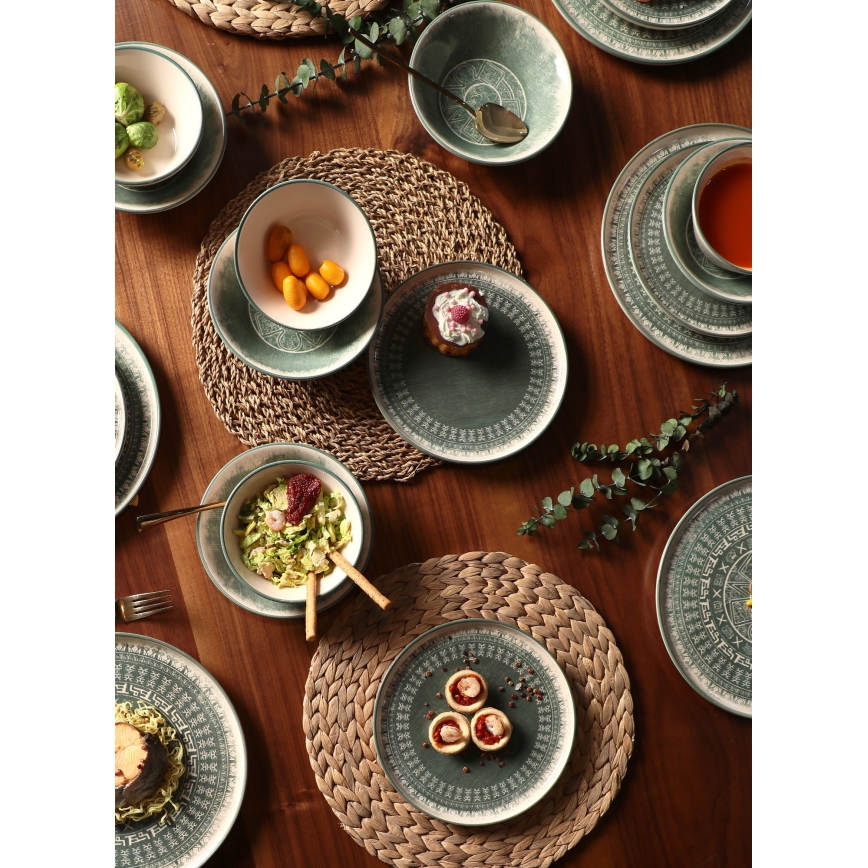 Set da tavola 24 pezzi beige/verde in gres