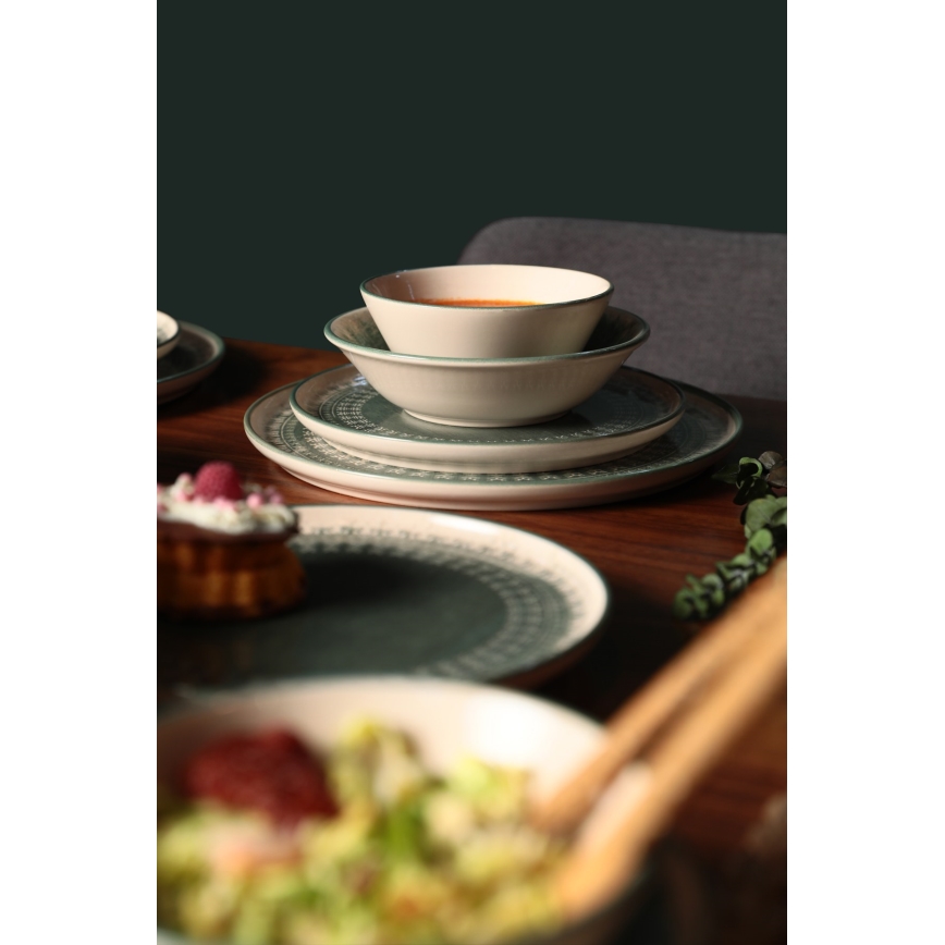 Set da tavola 24 pezzi beige/verde in gres