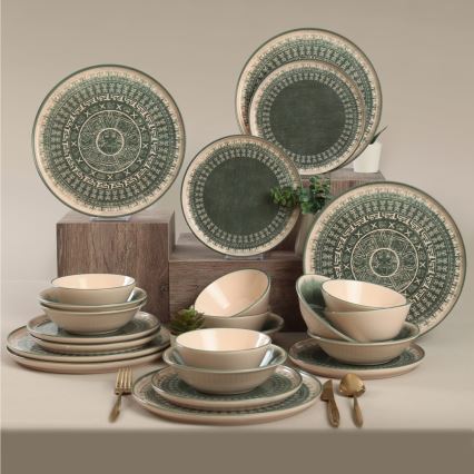 Set da tavola 24 pezzi beige/verde in gres