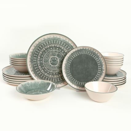 Set da tavola 24 pezzi beige/verde in gres