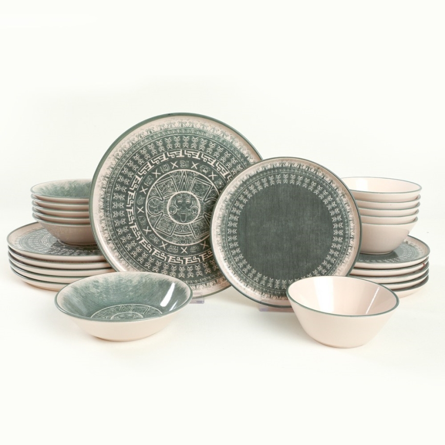 Set da tavola 24 pezzi beige/verde in gres