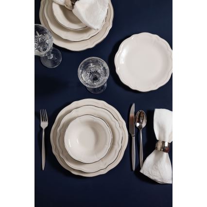 Set da tavola 24 pezzi bianco/argento/porcellana