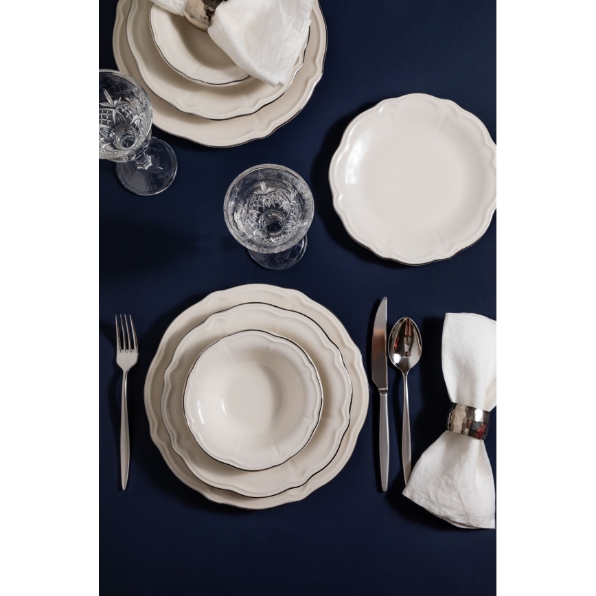 Set da tavola 24 pezzi bianco/argento/porcellana