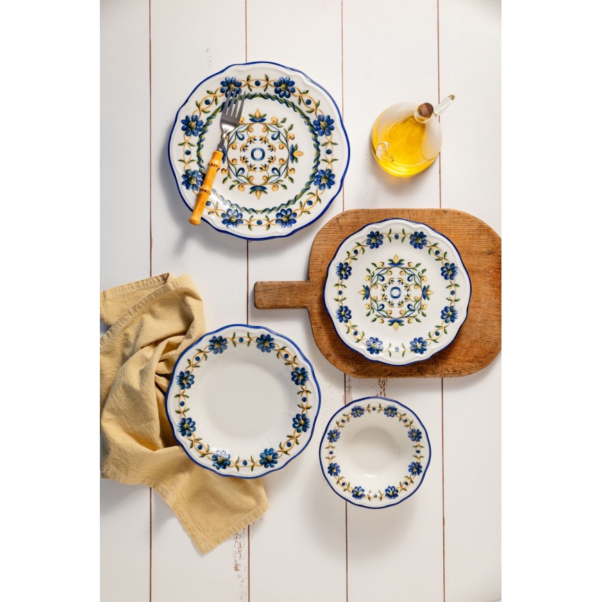 Set da tavola 24 pezzi bianco/blu/giallo/porcellana