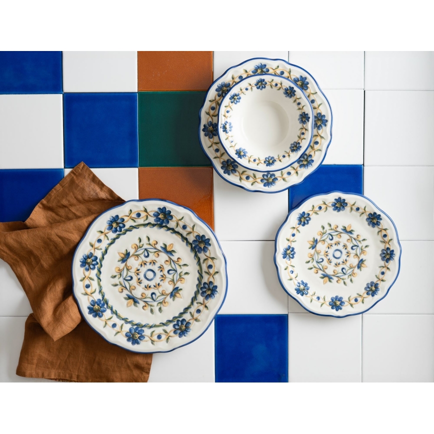 Set da tavola 24 pezzi bianco/blu/giallo/porcellana