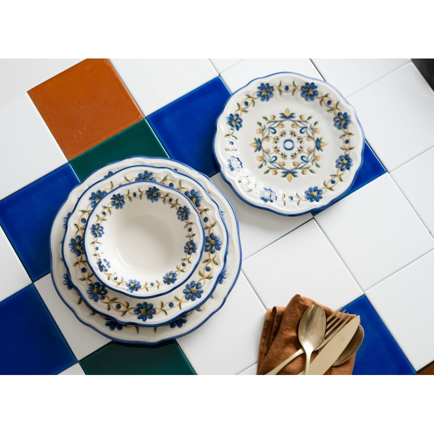 Set da tavola 24 pezzi bianco/blu/giallo/porcellana