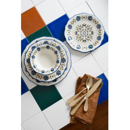 Set da tavola 24 pezzi bianco/blu/giallo/porcellana