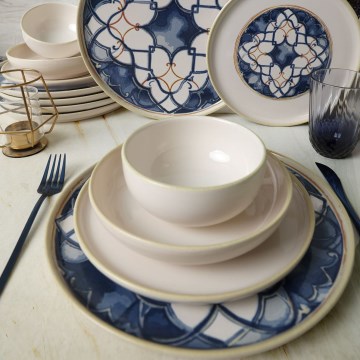 Set da tavola 24 pezzi bianco/blu in ceramica