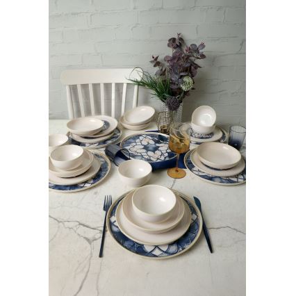 Set da tavola 24 pezzi bianco/blu in ceramica