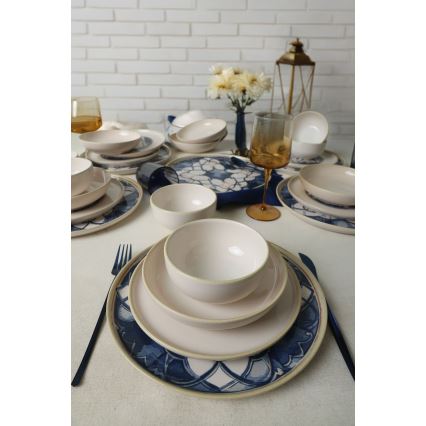 Set da tavola 24 pezzi bianco/blu in ceramica