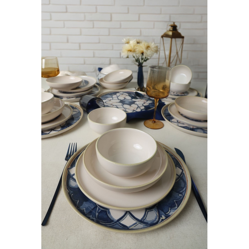 Set da tavola 24 pezzi bianco/blu in ceramica