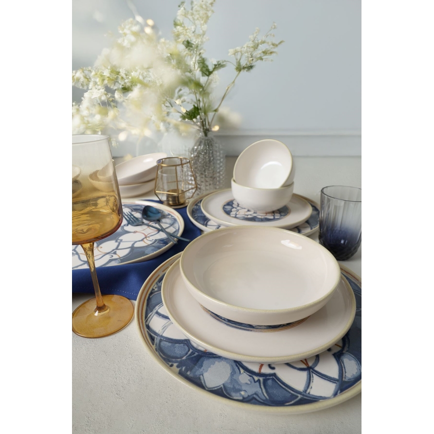 Set da tavola 24 pezzi bianco/blu in ceramica