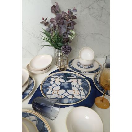 Set da tavola 24 pezzi bianco/blu in ceramica