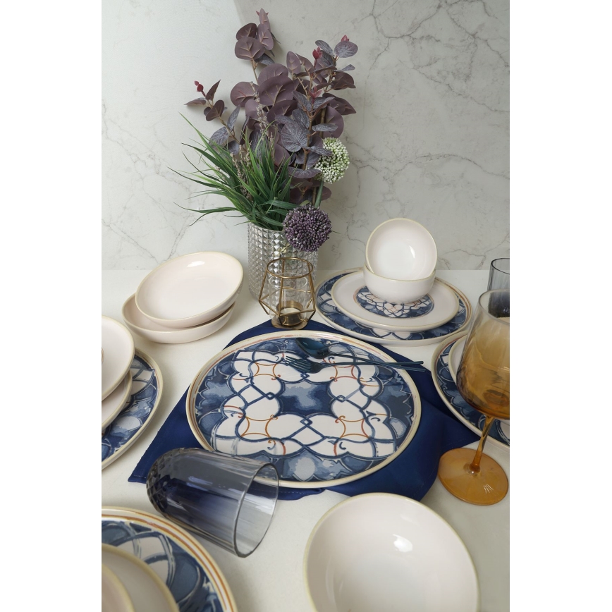 Set da tavola 24 pezzi bianco/blu in ceramica