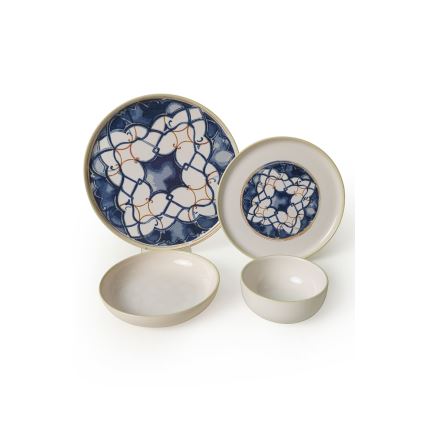 Set da tavola 24 pezzi bianco/blu in ceramica