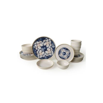 Set da tavola 24 pezzi bianco/blu in ceramica