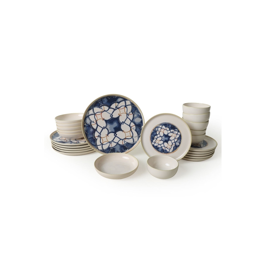 Set da tavola 24 pezzi bianco/blu in ceramica