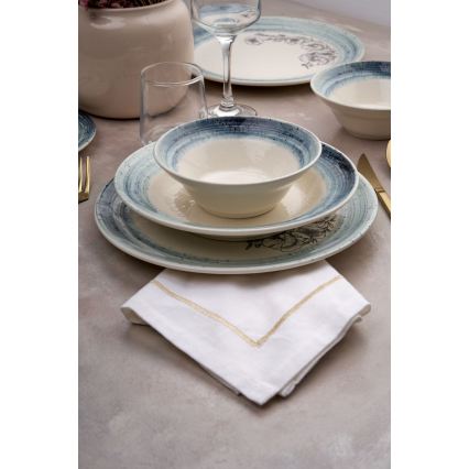 Set da tavola 24 pezzi, bianco/blu, in ceramica