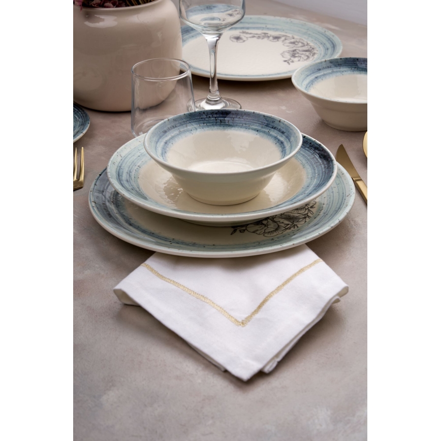 Set da tavola 24 pezzi, bianco/blu, in ceramica