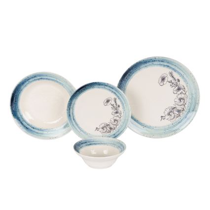 Set da tavola 24 pezzi, bianco/blu, in ceramica