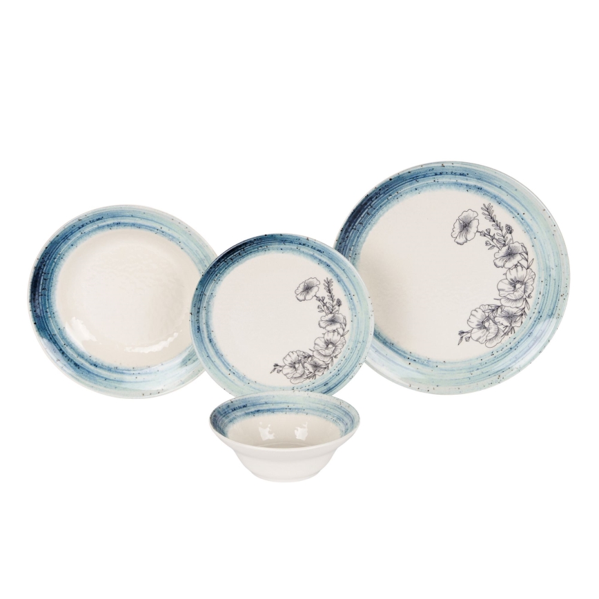Set da tavola 24 pezzi, bianco/blu, in ceramica