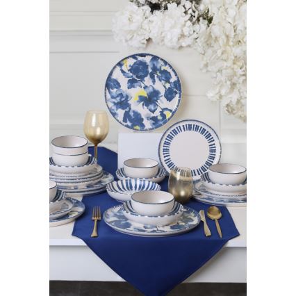 Set da tavola 24 pezzi, bianco/blu, in gres