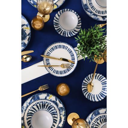 Set da tavola 24 pezzi, bianco/blu, in gres