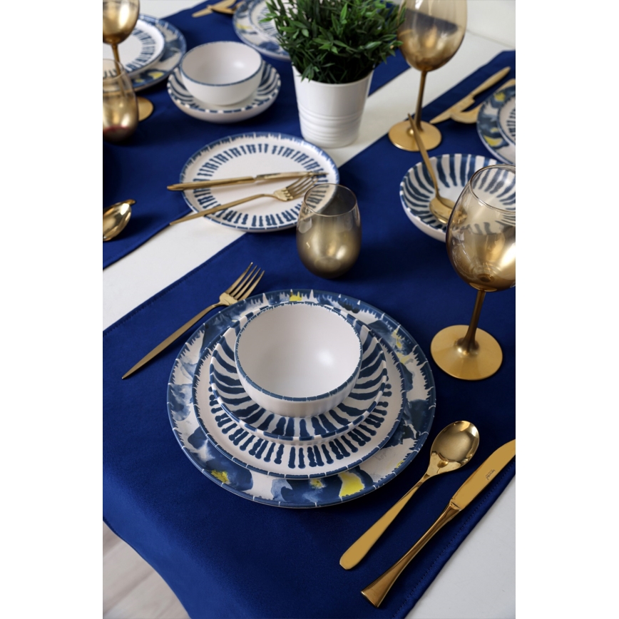 Set da tavola 24 pezzi, bianco/blu, in gres