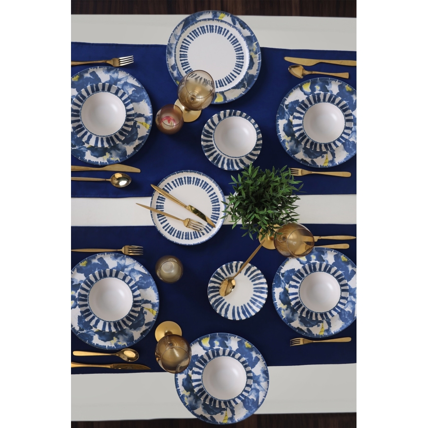 Set da tavola 24 pezzi, bianco/blu, in gres