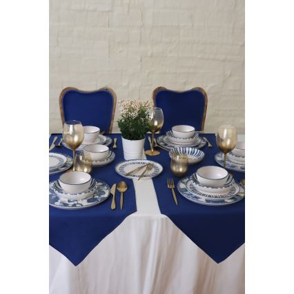 Set da tavola 24 pezzi, bianco/blu, in gres