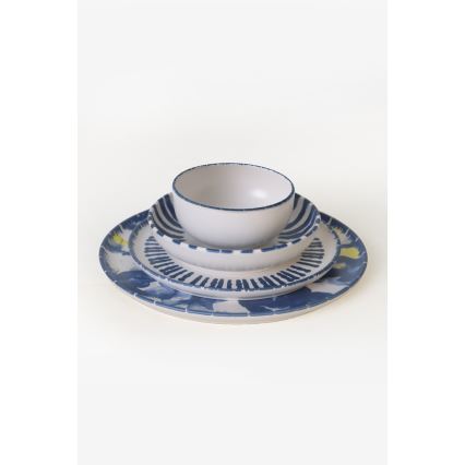 Set da tavola 24 pezzi, bianco/blu, in gres