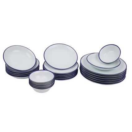 Set da tavola 24 pezzi, bianco/blu, in porcellana